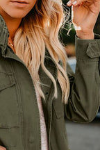 Retro Pocketed Long Sleeve Zip-Up Jacket Lightweight & Stylish Outerwear for Everyday Wear Stevvex