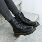 Fashion Lace-up Boots For Women Autumn And Winter Black White Zipper Mid-calf Boots Elegant Low Heel Shoes Pi-Mart