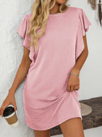Ruffled Round Neck Short Sleeve Dress Feminine Simple Classic Dress Breathable And Comfy Dress Stevvex