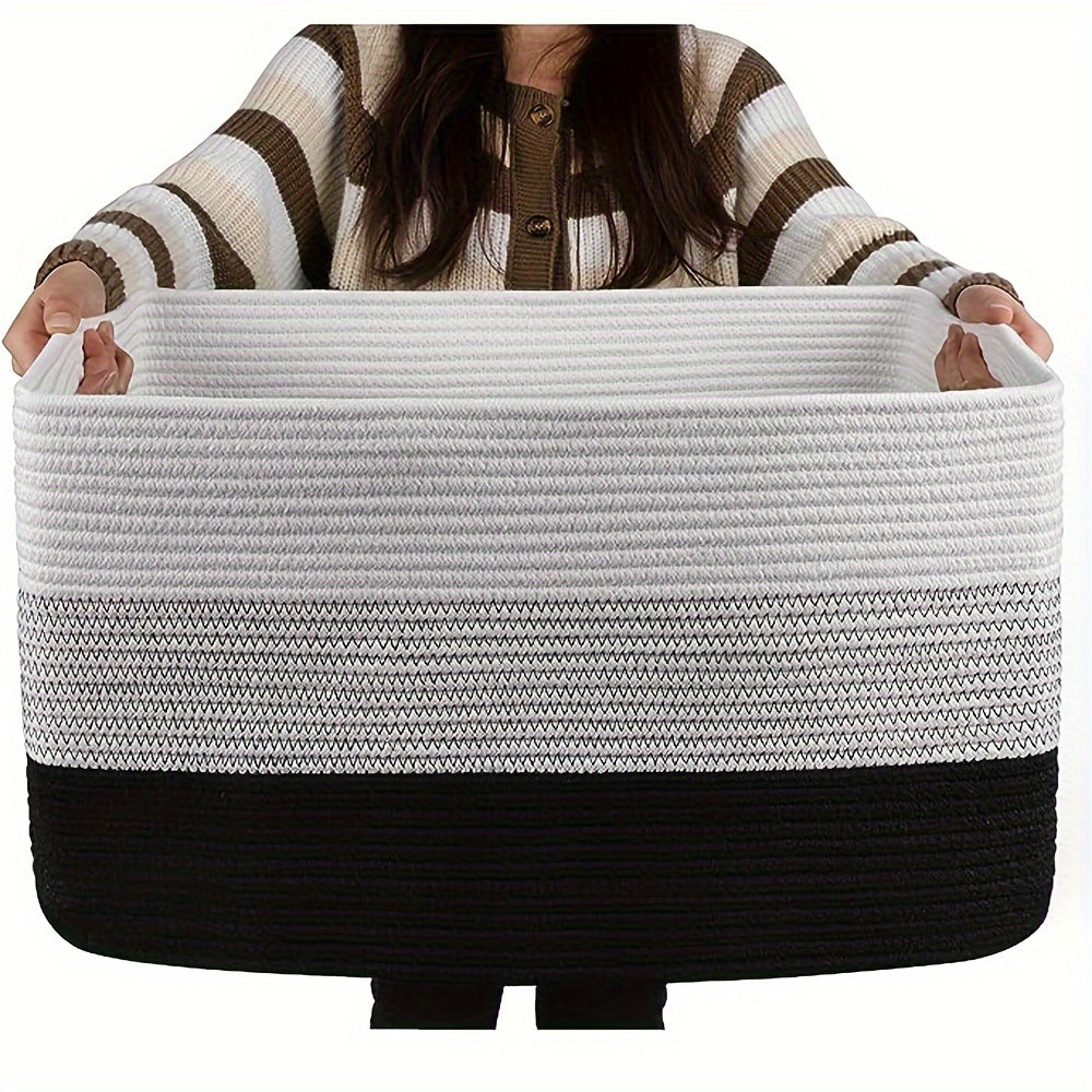 1pc 21.6" X 16.9" X 11.8" Large Rectangular Blanket Basket, Woven Gift Storage Basket, Living Room Organizer, With Handles Lootquake LLC