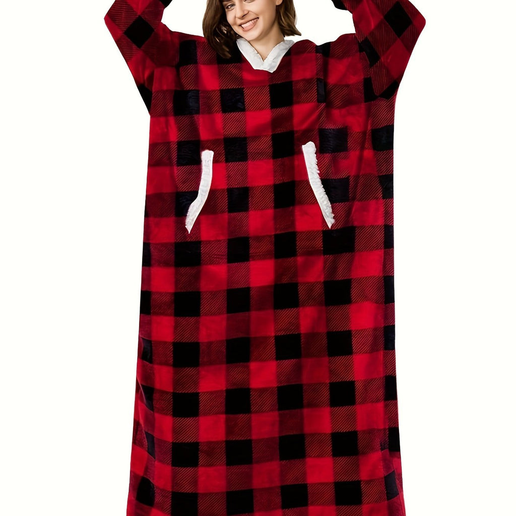 Women's Casual Lounge Robe - Plus Size Sherpa Fleece Hooded Extra Long Warm Oversized Wearable Blanket With Pockets - For Women - Perfect for Cozy Nights & Relaxation - Ideal Gift for Birthday & Holidays