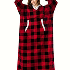 Women's Casual Lounge Robe - Plus Size Sherpa Fleece Hooded Extra Long Warm Oversized Wearable Blanket With Pockets - For Women - Perfect for Cozy Nights & Relaxation - Ideal Gift for Birthday & Holidays