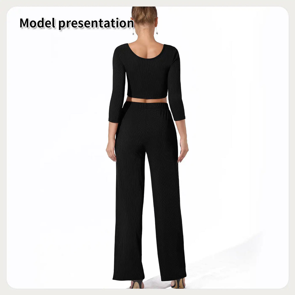 Women's Fashion Simple Solid Color Top Pants Set - SJB-DIAMOND ELITES