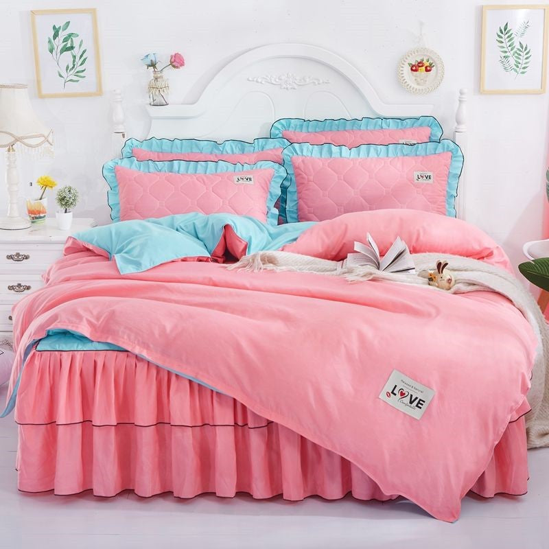 A Full Set Of Quilted Fallwinter Bed Skirt Bedspread Bed Sheet Princess Bedspread Plus Quilt Cover Pi-Mart