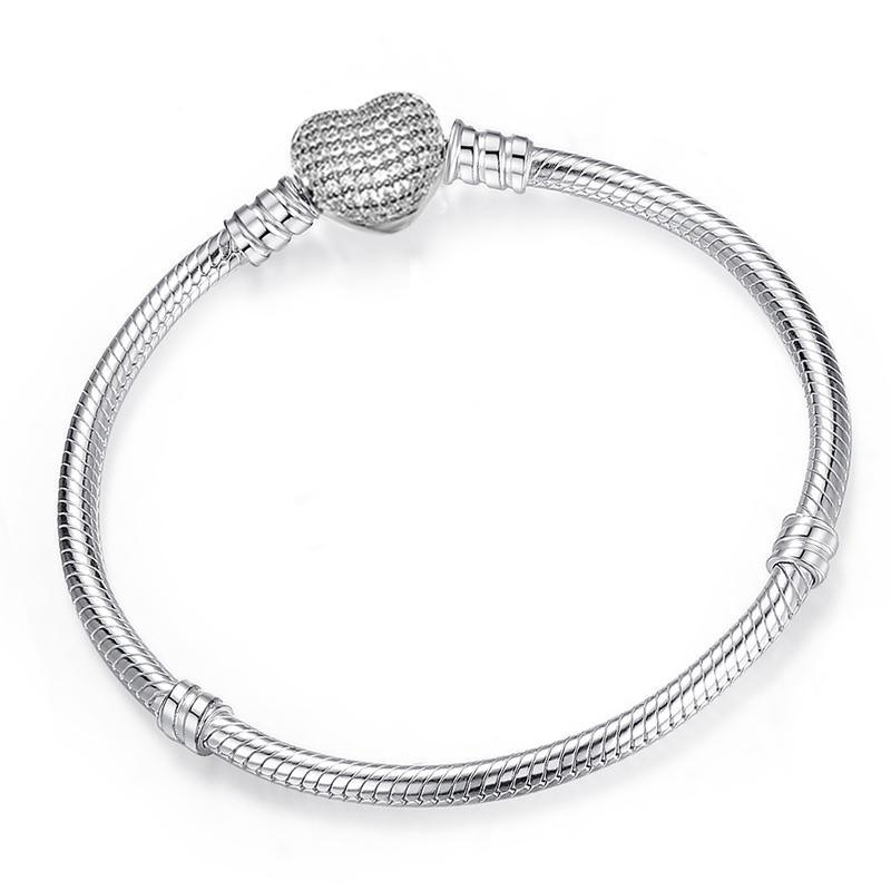 Luxury Modern High Quality Authentic Silver Color Snake Chain Fine Bracelet Fit European Charm Bracelet for Women With Heart and Star - SJB-DIAMOND ELITES