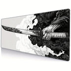 Extended Gaming Mouse Pad with Japanese Samurai Sword Design, Extra Large, Stitched Edges, Washable, Non-Slip Rubber Base, 31.5x11.8 inches Lootquake LLC