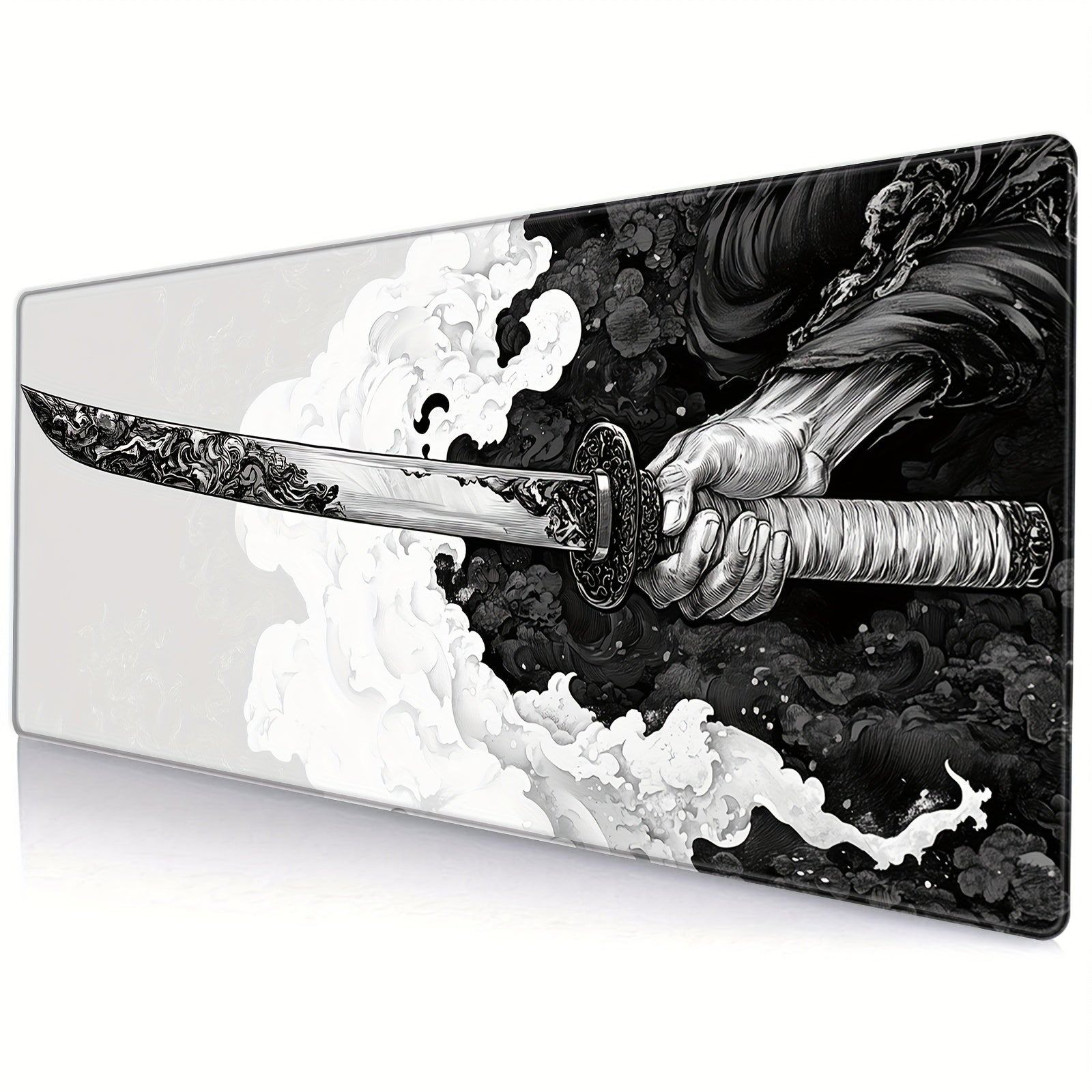 Extended Gaming Mouse Pad with Japanese Samurai Sword Design, Extra Large, Stitched Edges, Washable, Non-Slip Rubber Base, 31.5x11.8 inches Lootquake LLC