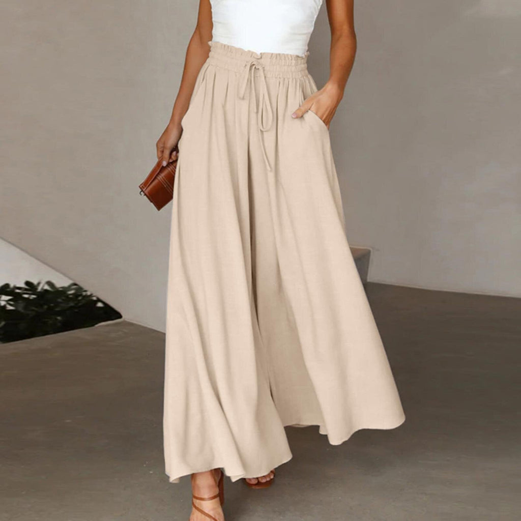 Women's Fashion Wide Leg Elastic Waistband Wide Leg High Waist Long Dress Pants Pi-Mart