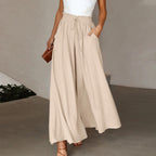 Women's Fashion Wide Leg Elastic Waistband Wide Leg High Waist Long Dress Pants Pi-Mart