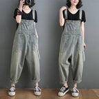 Spring Summer Women's Loose Denim Jumpsuit (Korean Style)