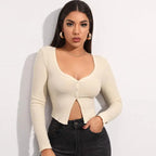 Long Sleeved Crop Cardigan Top Sexy Button Knit T-shirt - SJB-DIAMOND ELITES