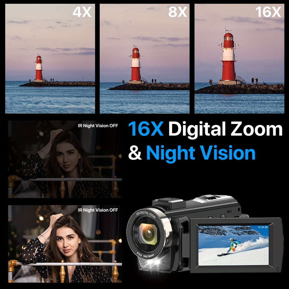 Nicamery 16x Efficient Zoom - 1080P HD Camera with Beauty Anti-Shake, External Microphone Support - Full HD 2400 Pixel Webcam Digital Camera with Remote Control, Lens Hood, 1000mah Batteries 2pcs, Ultra Long Life, 32G TF Card Lootquake LLC