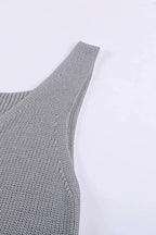 Gray Crisscross Hollow-out Knit Tank Top - SJB-DIAMOND ELITES