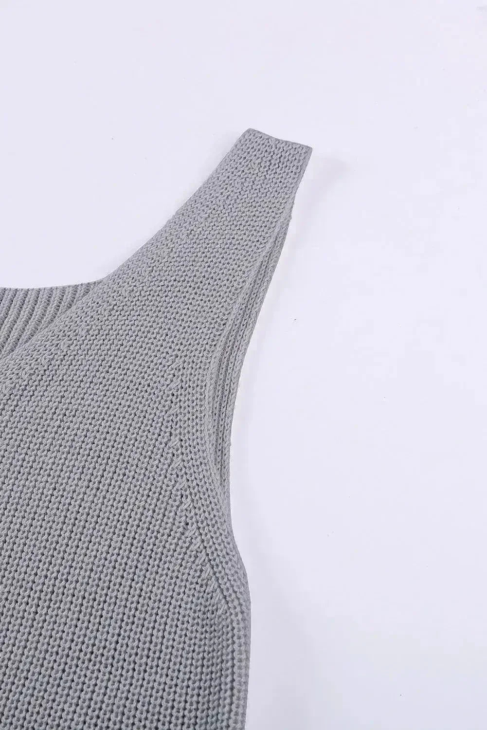 Gray Crisscross Hollow-out Knit Tank Top - SJB-DIAMOND ELITES