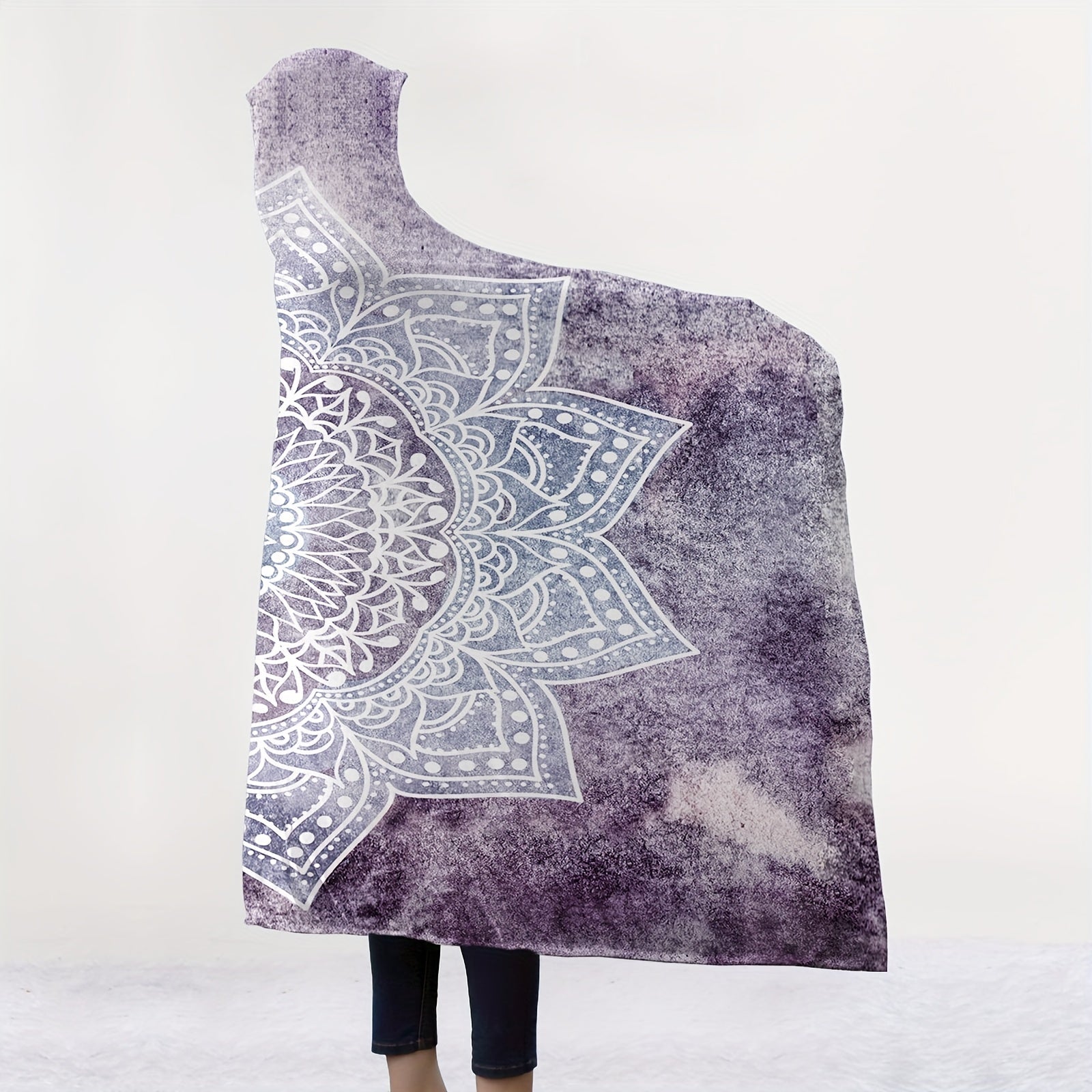 1pc Boho Mandala Patterns Hooded Blanket Thick Nap Wearable Blanket Magic Blanket Hooded Cape Cozy Warm Soft Blanket For Sofa Office Bed And Travelling
