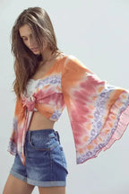 Bell-Sleeve Tie-Dye Crop Top – Flowy Sleeves & Stylish Design - SJB-DIAMOND ELITES