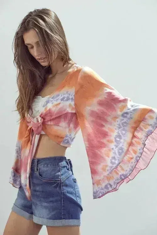 Bell-Sleeve Tie-Dye Crop Top – Flowy Sleeves & Stylish Design - SJB-DIAMOND ELITES