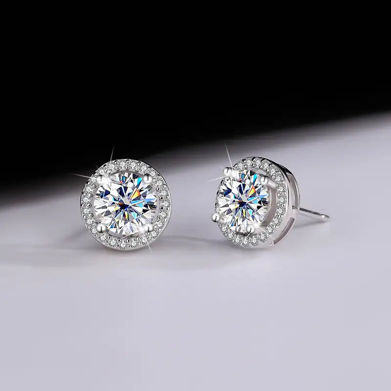 S925 Sterling Silver Moissanite Round Bag Three-piece Female Ring Necklace