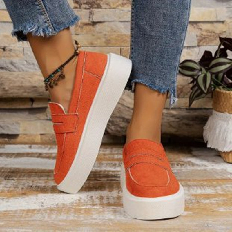 New Loafers Platform Round Toe Slip-on Shoes For Women Outdoor Casual Walking Shoes Pi-Mart