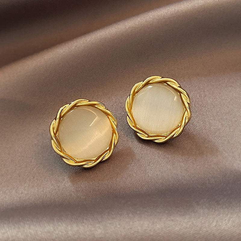 Cat's Eye Flower Earrings High Sense Opal Square Triangle Geometry Earrings Pi-Mart
