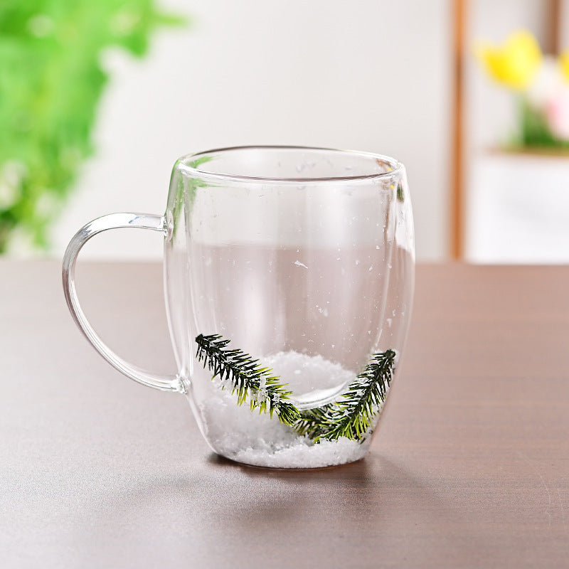 Creative Household Coffee Milk Dried Flower Quicksand Double Layer Glass Cup Pi-Mart