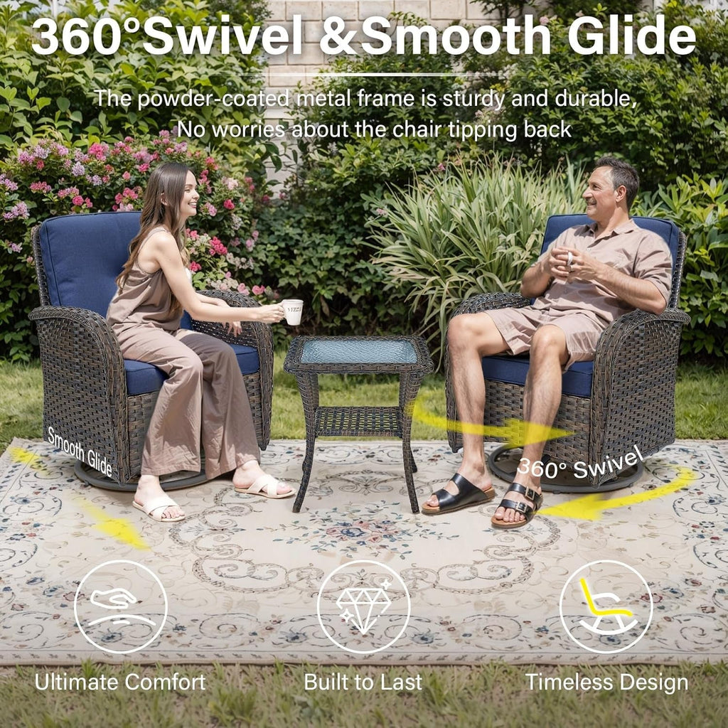 5 Piece Outdoor Patio Set With 50000 BTU Fire Pit Blue