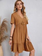 Classic Full Size V-Neck Short Sleeve Dress Casual & Comfortable Dress for Women Stevvex