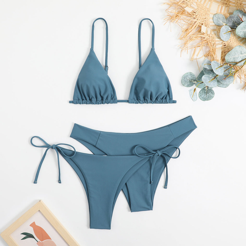 Essential Edge 3-Piece Bikini Set for Women – Solid Color High-Cut Triangle Top Two-Style Bottoms with Side Lace-Up Design & Quick-Drying Comfort – Versatile Women's Swimwear for Summer Pool Beach & Travel Stevvex