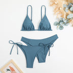 Essential Edge 3-Piece Bikini Set for Women – Solid Color High-Cut Triangle Top Two-Style Bottoms with Side Lace-Up Design & Quick-Drying Comfort – Versatile Women's Swimwear for Summer Pool Beach & Travel Stevvex