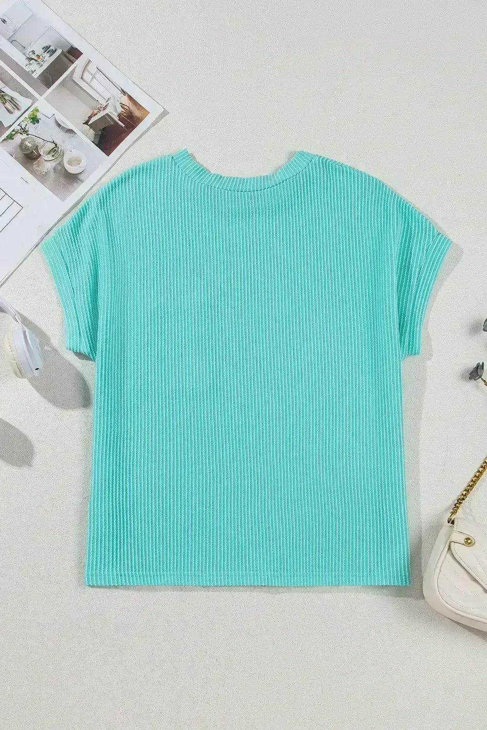 Pink Corded Colorblock Pocket Crew Neck T Shirt