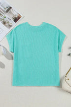 Pink Corded Colorblock Pocket Crew Neck T Shirt