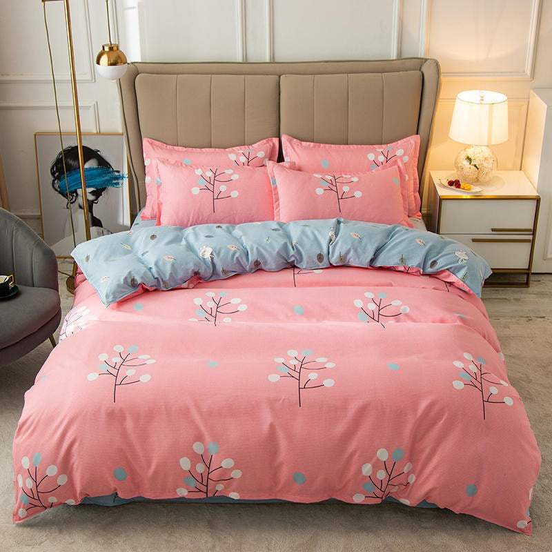 Cover Set Bed Cotton Quilt Bedsheet Bedding Duvet Fitted Pi-Mart