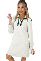 White Pop of Color Neckline Textured Mini Dress