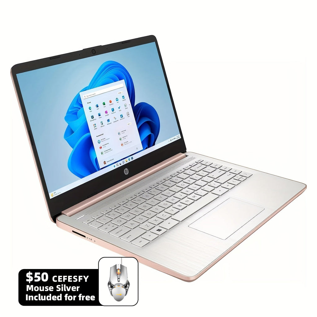 HP 14" Ultral Light Laptop Computer, 4GB RAM, 256GB Storage128GB EMMC+ 128GB SD Card, Intel Quad-Core N4120, Anti-Glare HD Display, Webcam, Windows 11 Home In S Mode With Cefesfy Gaming Mouse