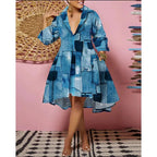 Women Sexy Fashion Printed Shirt Dresses Chic V Neck Loose Long Sleeve Dress Causal Vacation Female Mini Vestidos Robe Clothing Purplish Diva
