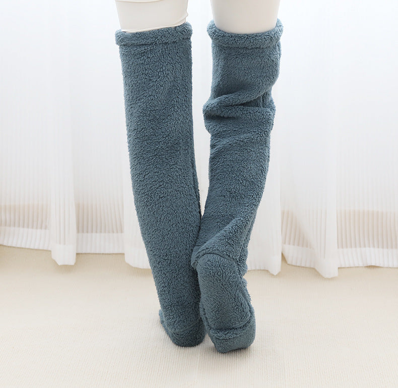 Over Knee High Fuzzy Long Socks Winter Warm Cold Leg Knee Joint Cold-proof Stockings Home Floor Sleeping Socks Pi-Mart