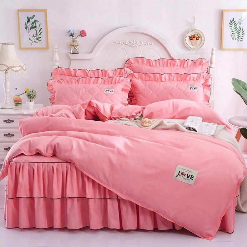 A Full Set Of Quilted Fallwinter Bed Skirt Bedspread Bed Sheet Princess Bedspread Plus Quilt Cover Pi-Mart