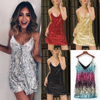 Womens Sparkly Sequin Sleeveless Dress Fashion Spaghetti Straps Dresses Nightclub Clubwear Cocktail Evening Party Costume - SJB-DIAMOND ELITES