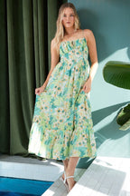 New Summer  Floral Smocked Back Ruffled Hem Maxi Cami Dress – Bohemian Elegance, Feminine, Flowy, Comfortable, Effortlessly Chic