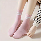 5 Pairs Striped Print Socks, College Style Sports Mid Tube Socks, Women's Stockings & Hosiery Lootquake LLC