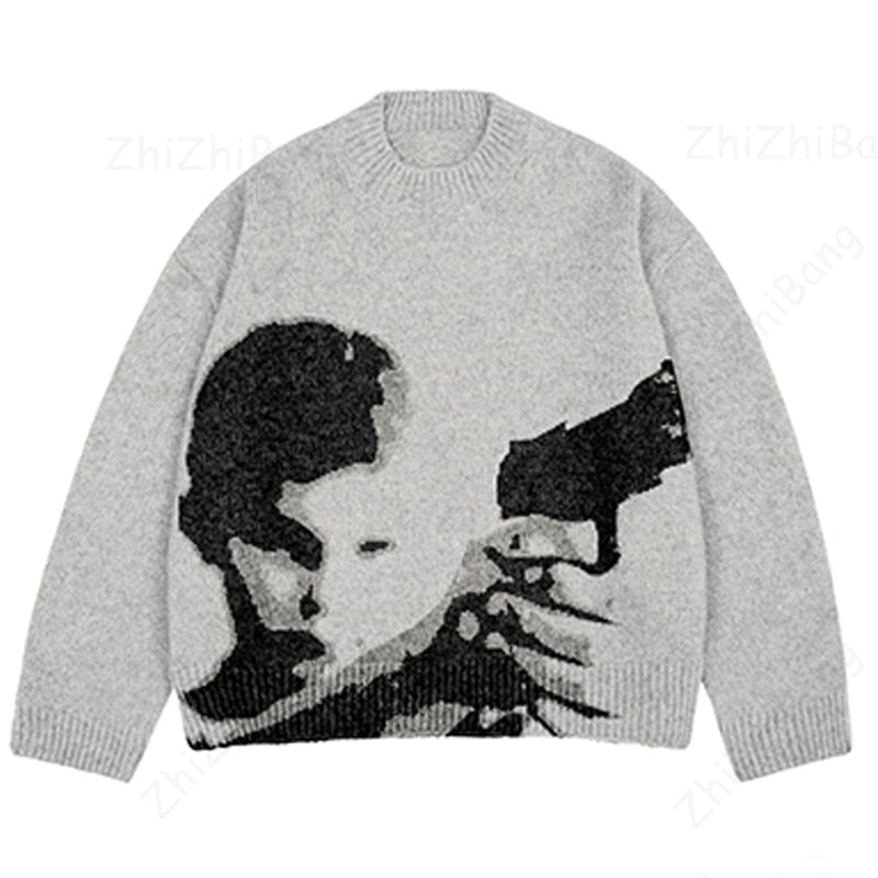 Japanese Punk Print Sweater Pi-Mart