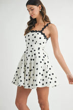 Polka Dot Mini Dress with Ricrac Trim Strap – Fun Polka Dot Pattern, Fluttering, Unique Ricrac Trim Strap, Playful and Stylish Mini Dress, Versatile Summer Dress