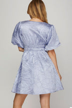 New Crinkle Woven V-Neck Balloon Sleeve Mini Dress – Chic and Feminine Mini Dress with Crinkle Woven Fabric, V-Neckline, and Trendy Balloon Sleeves