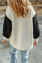 Women Cute Sherpa Jacket with Button Closure and Collared Neck in Elegant Retro Style