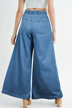 Carbon Grey Mineral Wash Button High Waist Wide Leg Jeans