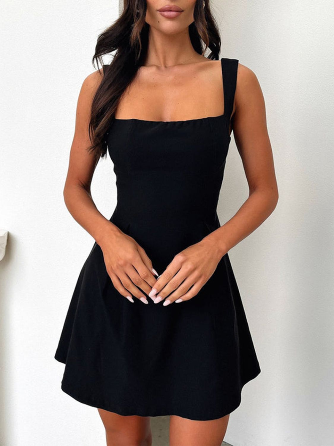 Dark Blue Bow Back Square Neck Mini Dress Luxury Feminine & Flattering Dress For Girls Stevvex