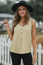 Button Textured Cotton Tank Top - SJB-DIAMOND ELITES