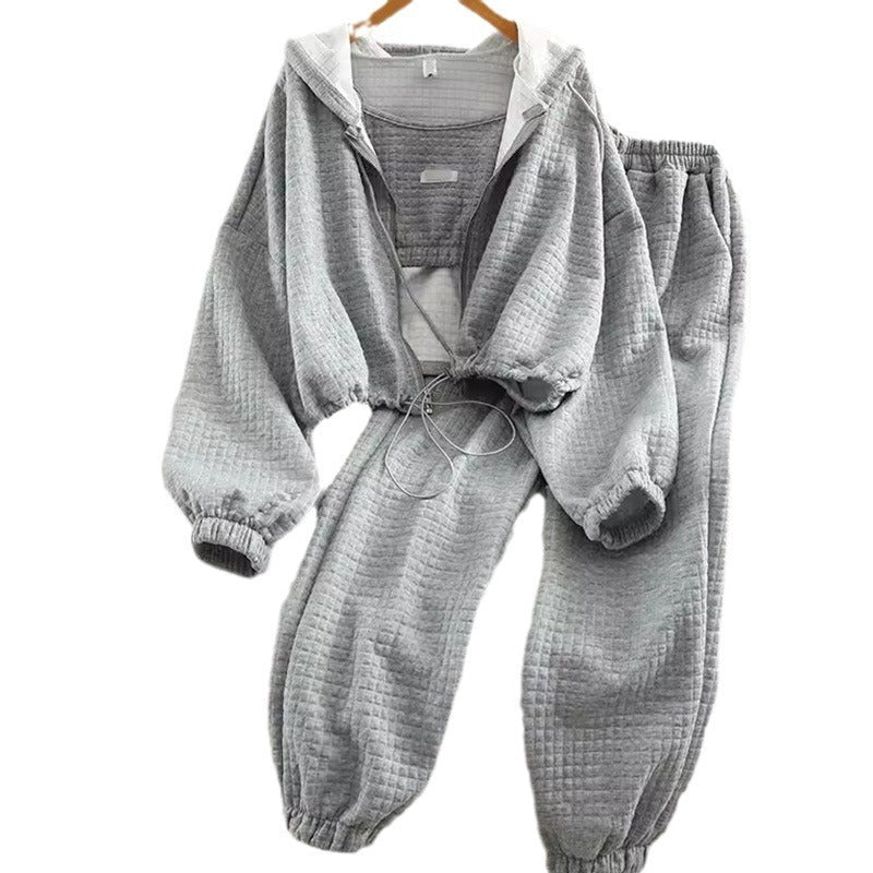 Hooded Cardigan Zipper Sports Three-piece Suit Pi-Mart