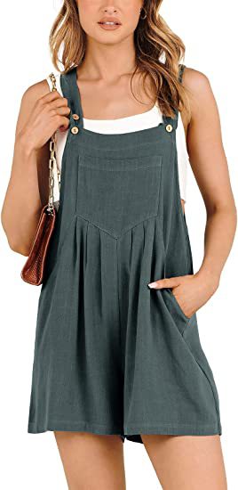 Women's Short Overalls Summer Casual Adjustable Strap Loose Short Bib Overalls Jumpsuit Rompers Pi-Mart