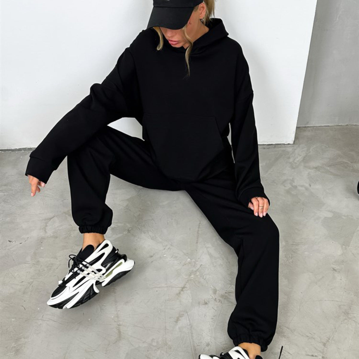 Hooded Pocket Sweatshirt Suit Two-piece Set Pi-Mart